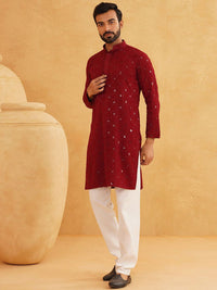 SOJANYA Geometric Embroidered Regular Sequinned Pure Cotton Kurta With Churidar
