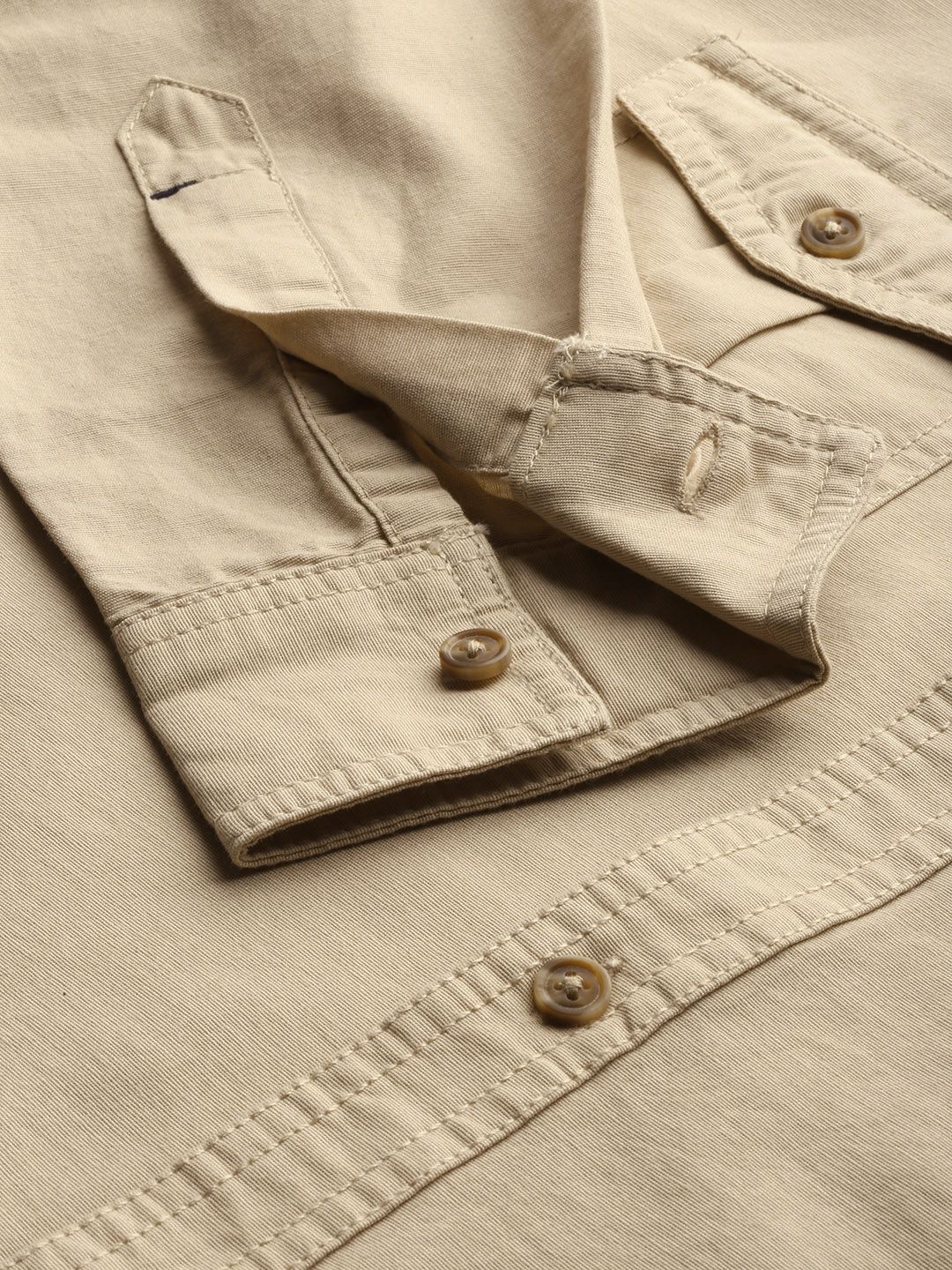 The Indian Garage Co Men Beige Slim Fit Solid Pure Cotton Casual Shirt