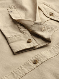 The Indian Garage Co Men Beige Slim Fit Solid Pure Cotton Casual Shirt