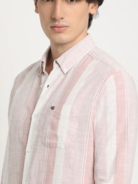 THE BEAR HOUSE Men Striped Slim Fit Casual Shirt with Button-Down Collar and Long Sleeves