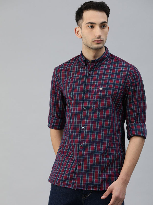 The Bear House Men Red & Navy Blue Slim Fit Casual Shirt