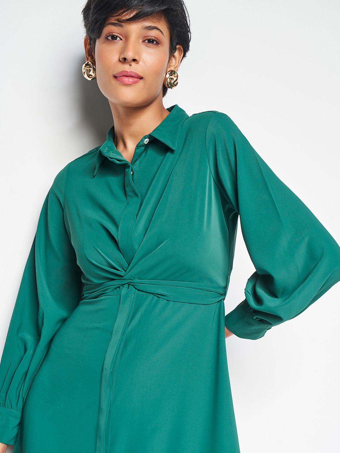 AND Cuffed Sleeves Shirt Midi Dress