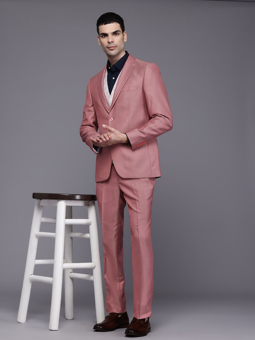 Raymond Party Blazer & Trouser With Woven Design Waistcoat