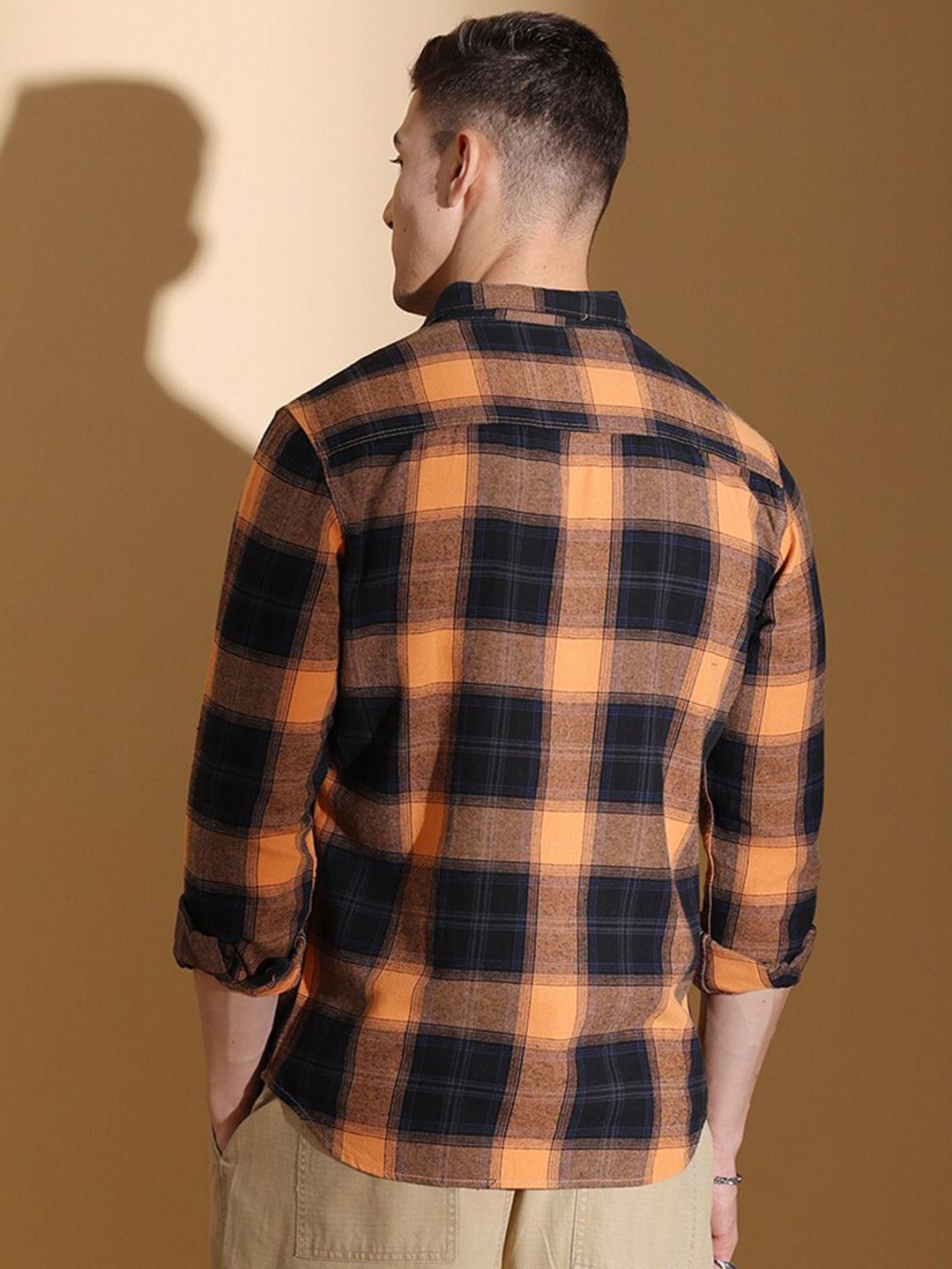 The Indian Garage Co Slim Fit Checked Twill Pure Cotton Casual Shirt