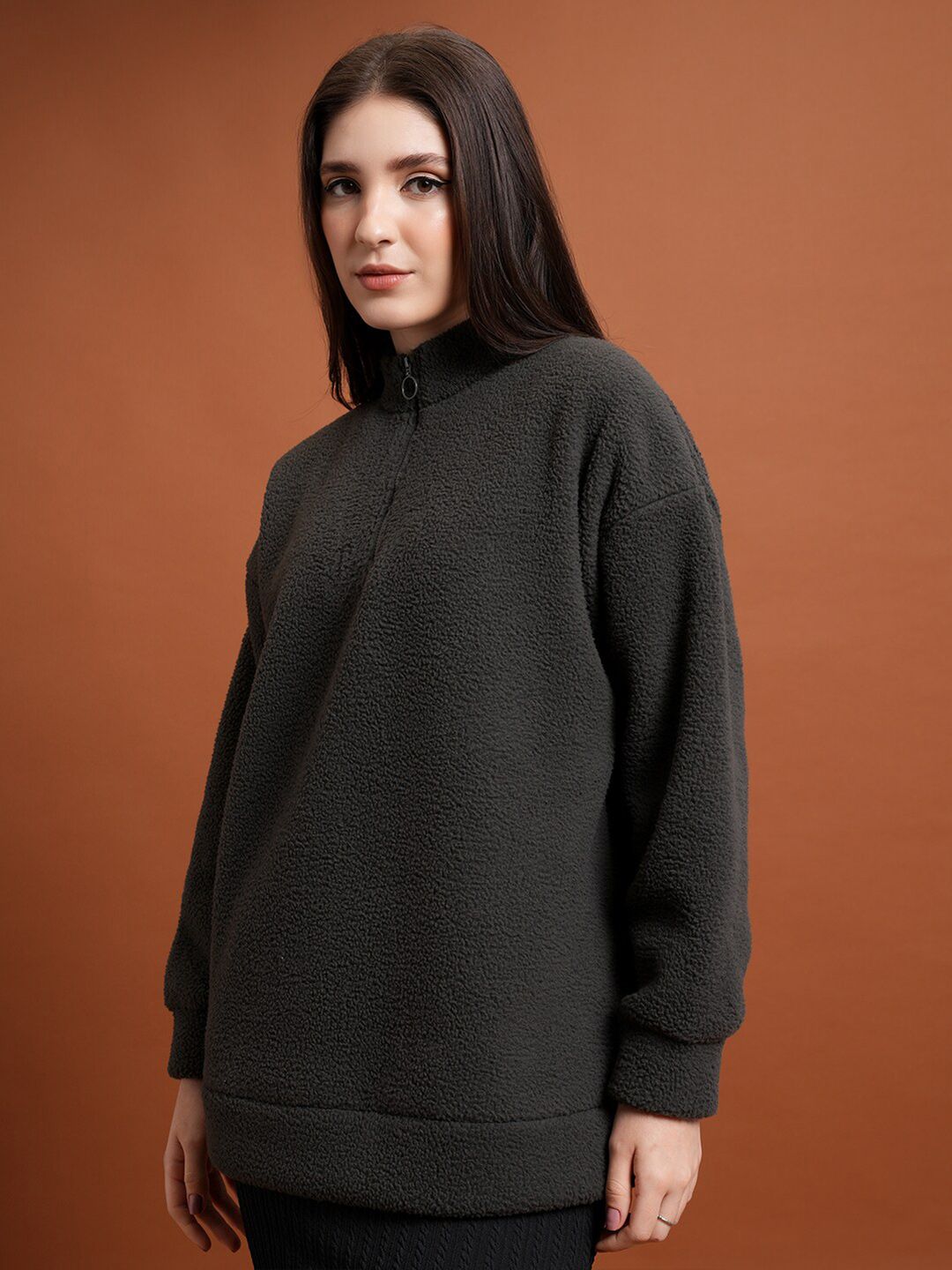 Tokyo Talkies Women Solid Drop-Shoulder Sleeves Oversized Sweatshirt