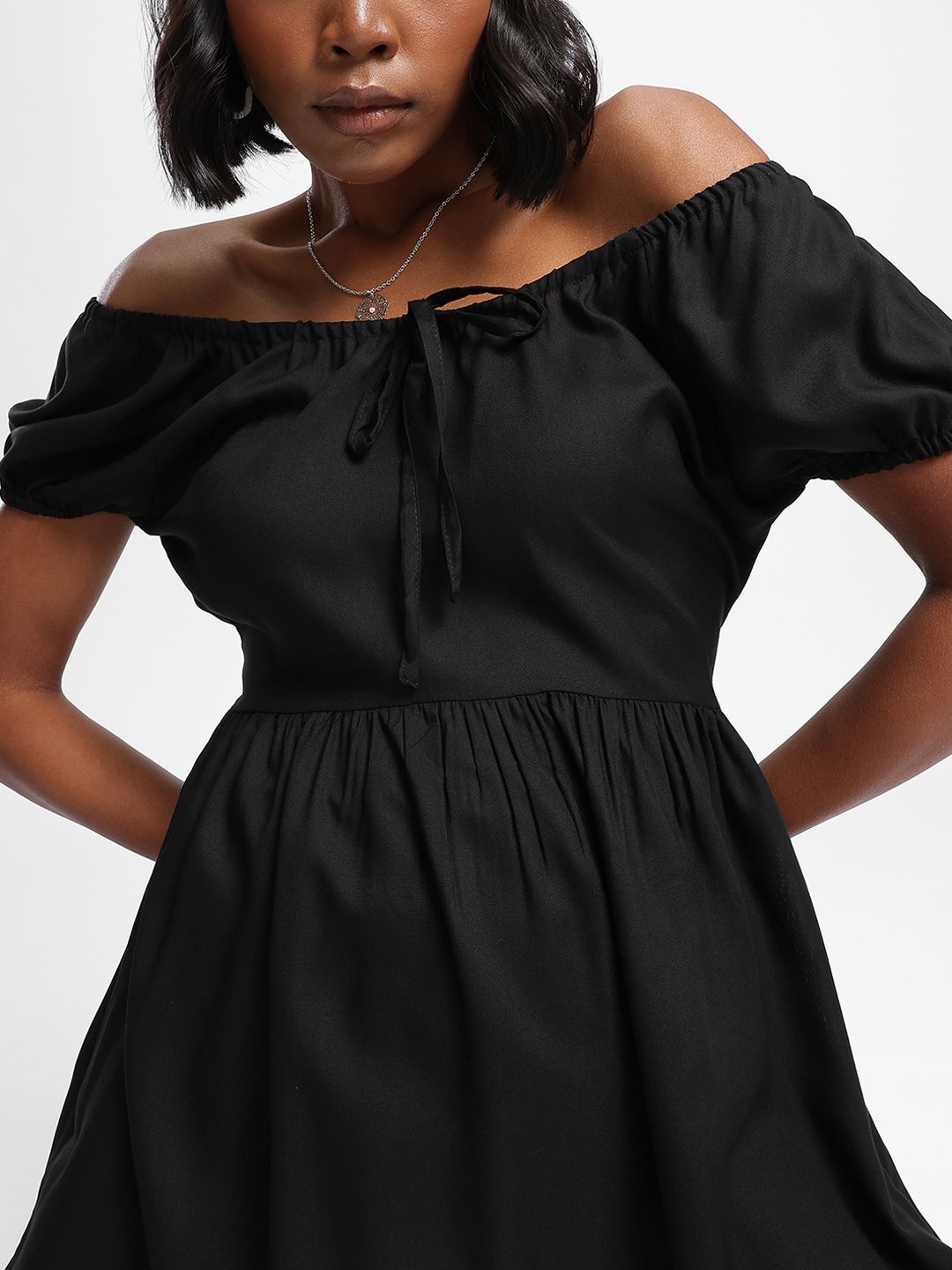 DressBerry Luxury Cascade Off-Shoulder Mini A-line Dress