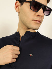 Thomas Scott Men Solid Mandarin Collar Cotton T-Shirt