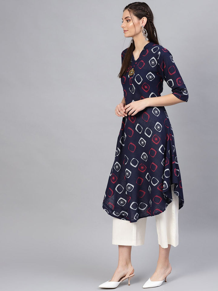 SOJANYA Kurta Bercetak A-Line Wanita Navy Blue & Pink