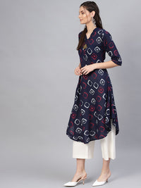 SOJANYA Kurta Bercetak A-Line Wanita Navy Blue & Pink