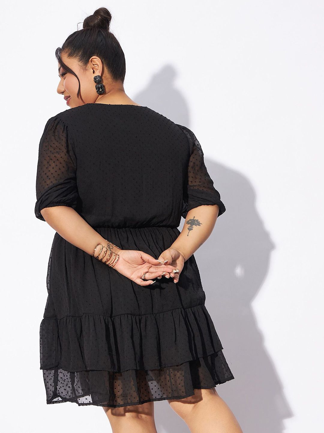 SASSAFRAS Curve Plus Size V-Neck Fit & Flare Dress