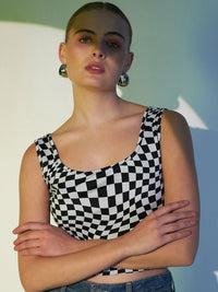 Berrylush White Geometric Printed Shoulder Strap T-shirt