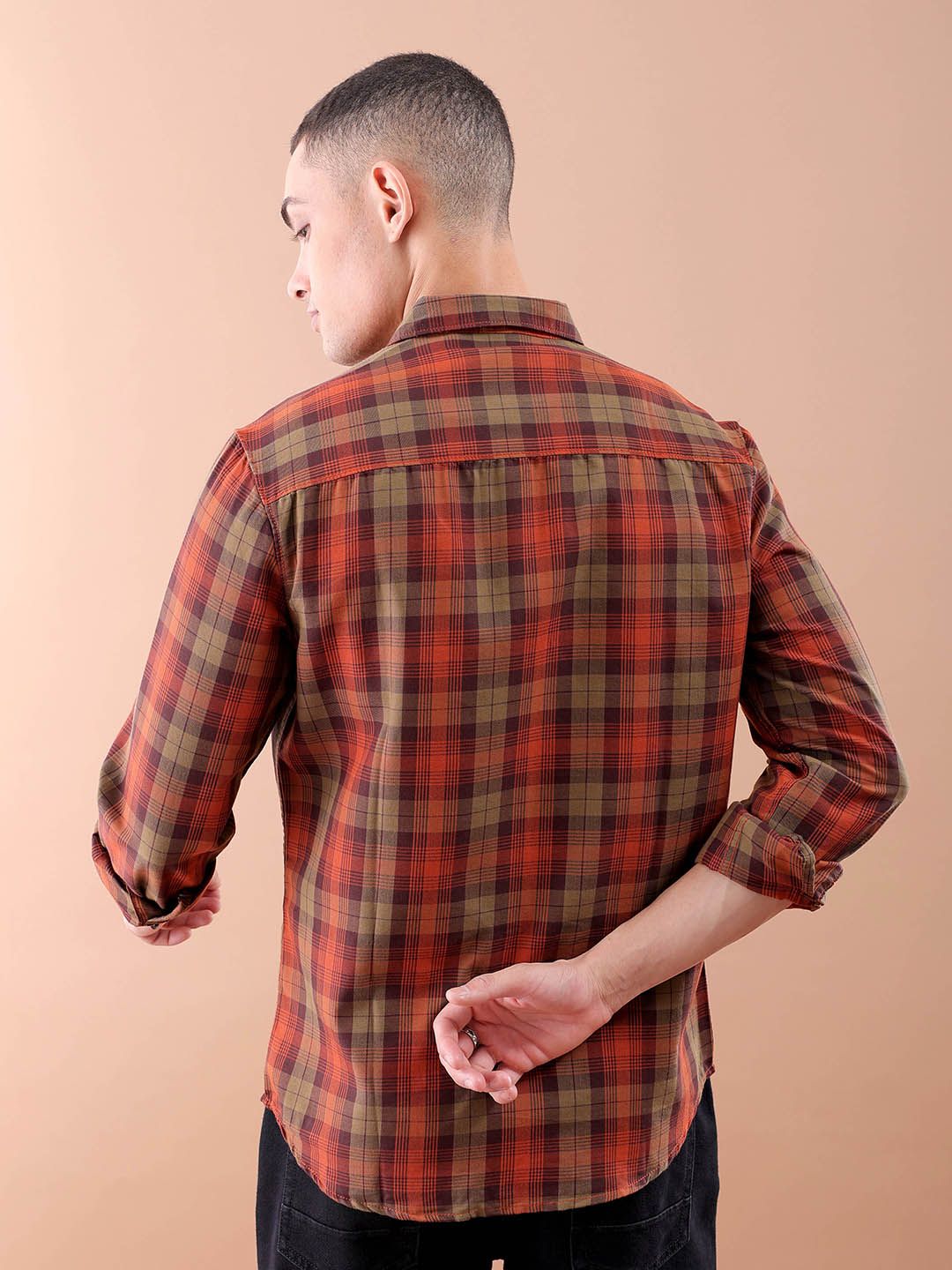 The Indian Garage Co Tartan Checked Pure Cotton Casual T-Shirt