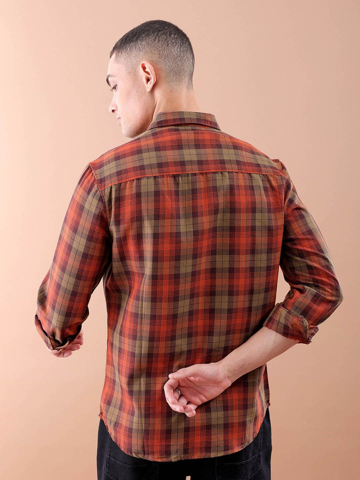 The Indian Garage Co Tartan Checked Pure Cotton Casual T-Shirt