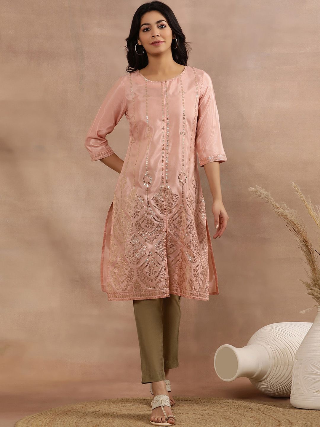 W Printed Regular Sequinned Kurta with Trouser