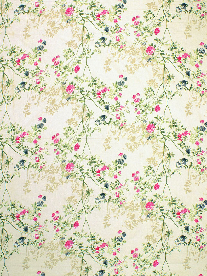 Story@home Ventura Cream Green Floral 144 TC Cotton Queen Bedsheet with 2 Pillow Covers