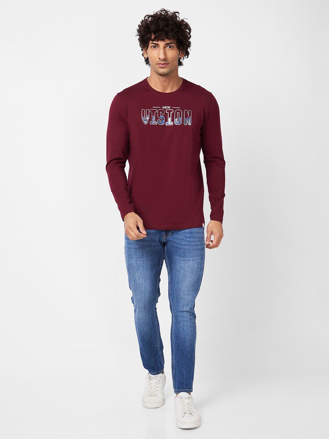 SPYKAR Typography Printed Long Sleeves Slim Fit Cotton T-Shirt