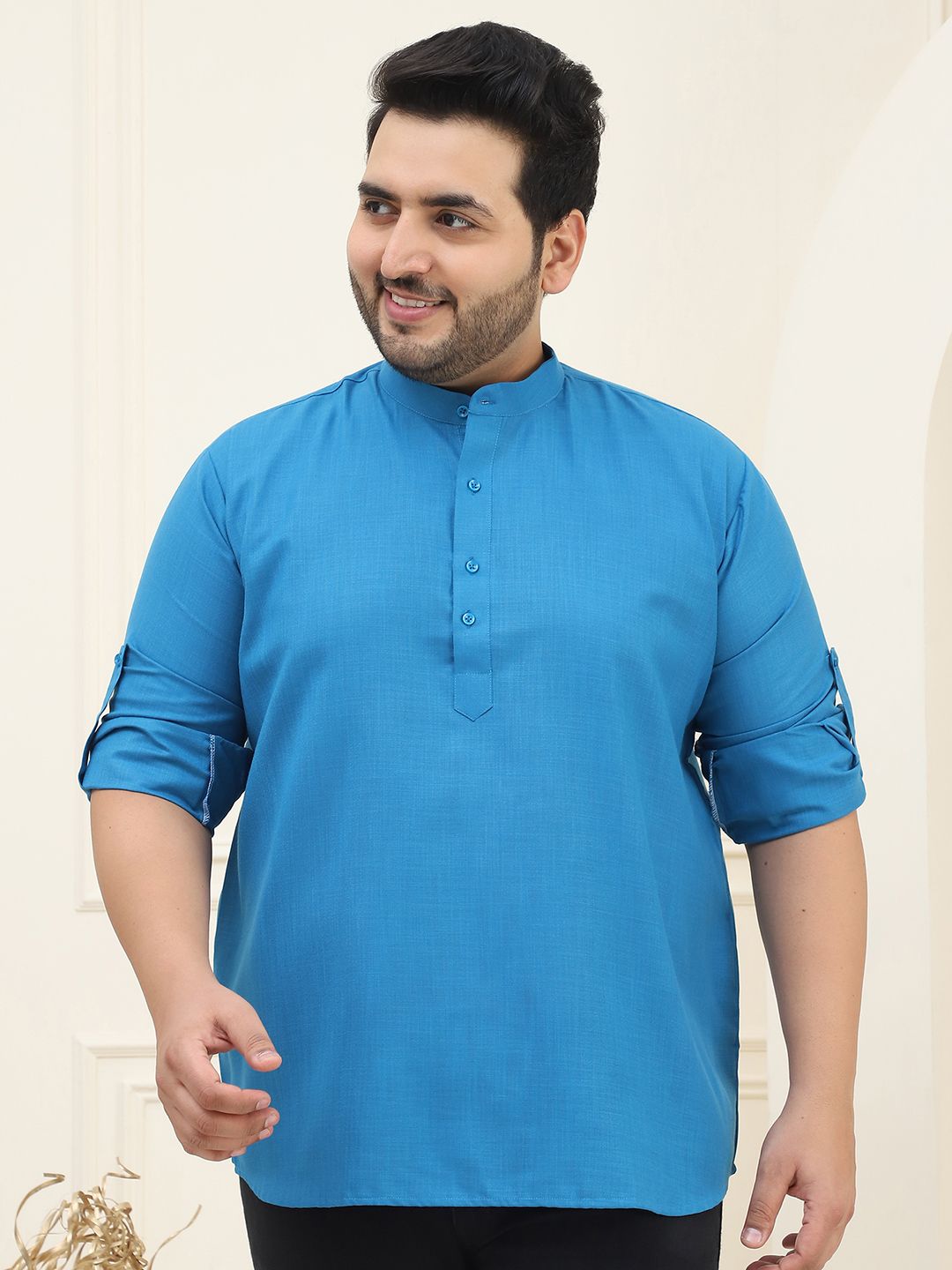 SOJANYA PLUS Men Plus Size Blue Pure Cotton Solid Straight Kurta