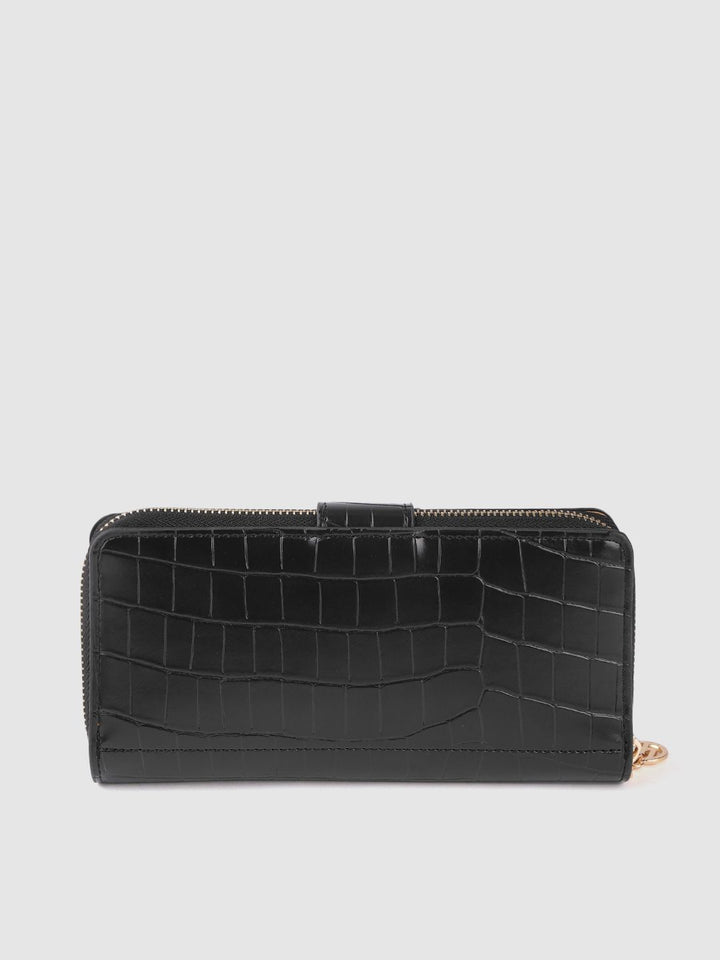 Lino Perros Women Black Croc Textured PU Zip Around Wallet