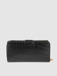 Lino Perros Women Black Croc Textured PU Zip Around Wallet