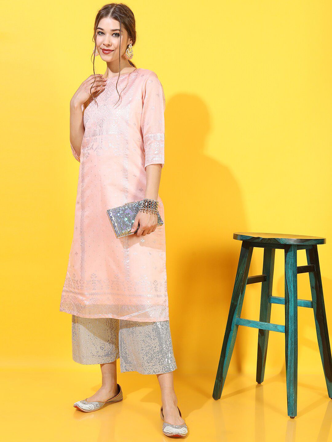 Vishudh Women Peach-Coloured Woven Design Kurta
