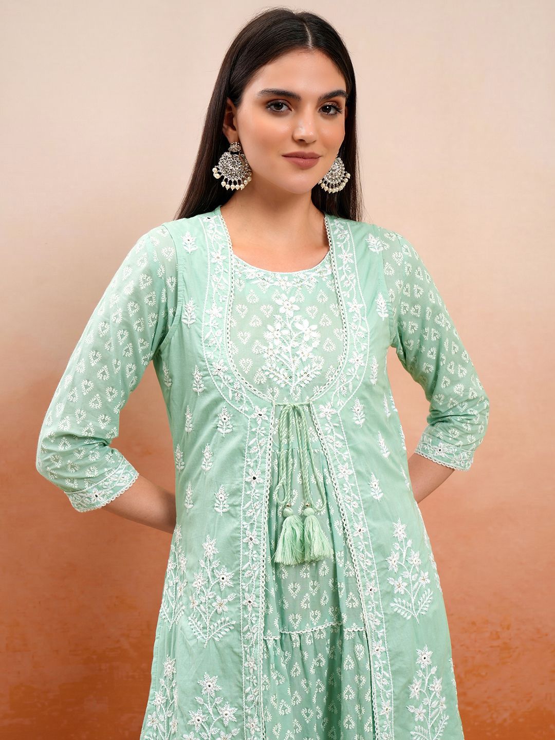 Vishudh Women Floral Embroidered Cotton A-Line Midi Dress