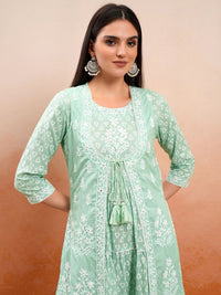 Vishudh Women Floral Embroidered Cotton A-Line Midi Dress