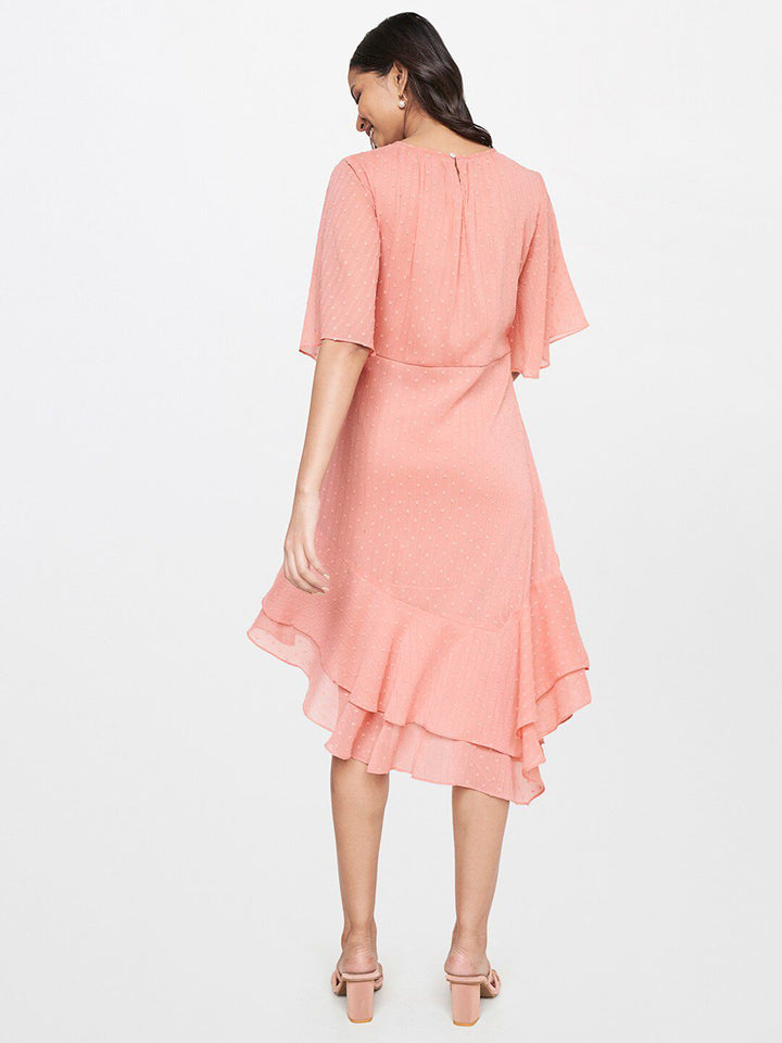 AND Peach-Coloured Dobby A-Line Dress