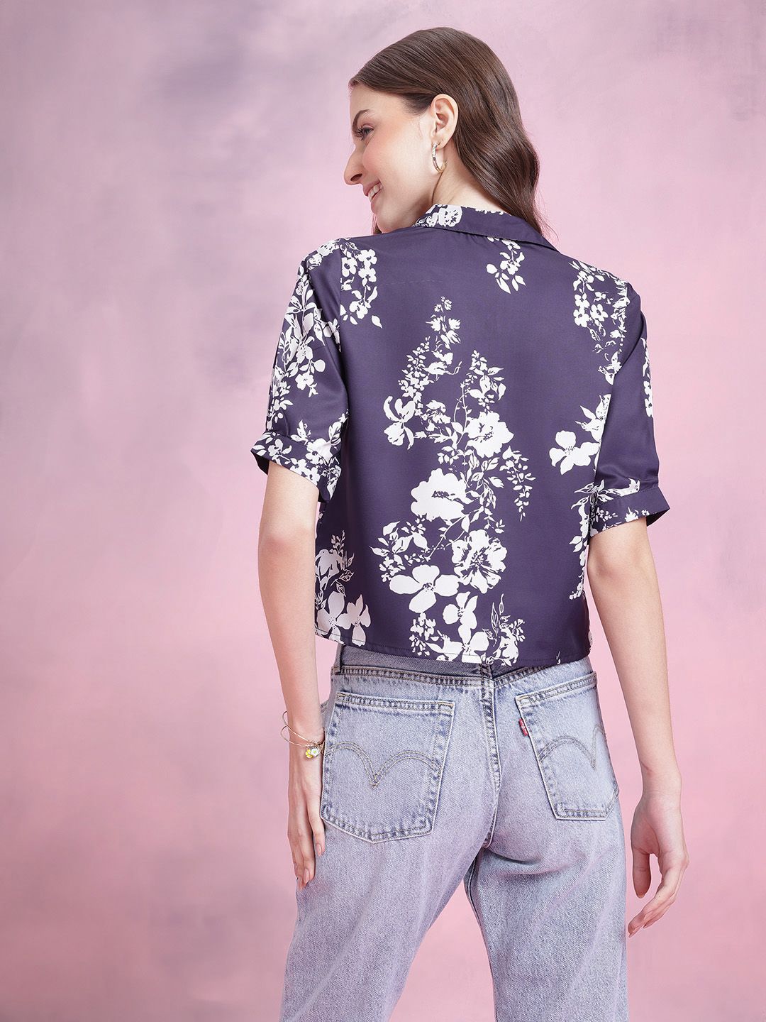 DressBerry Floral Print Puff Sleeves Shirt Style Top