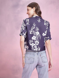 DressBerry Floral Print Puff Sleeves Shirt Style Top