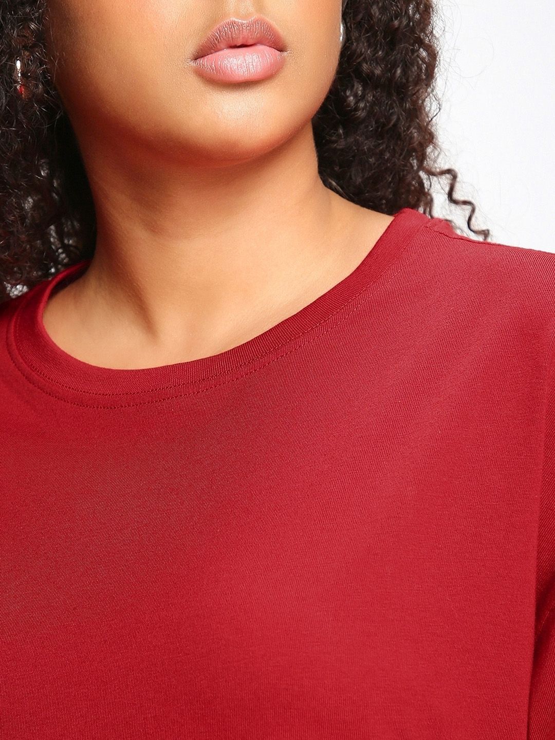 Bewakoof Women Red Cotton Drop-Shoulder Sleeves Oversized T-shirt