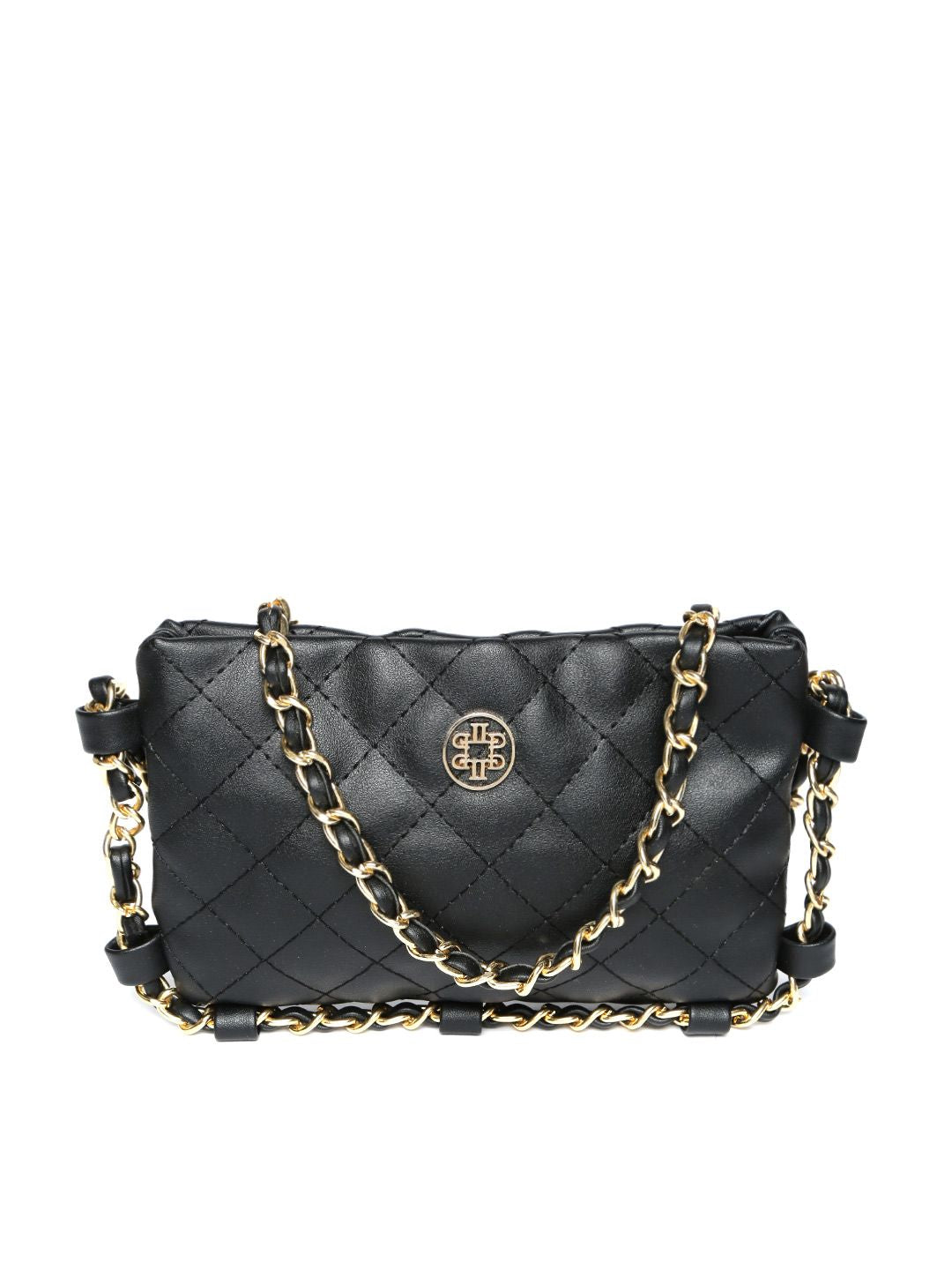 Lino Perros Black Solid Quilted Sling Bag
