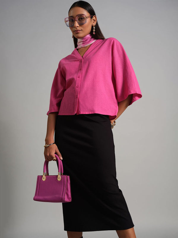 AND Women Solid V-Neck Shirt Style Top