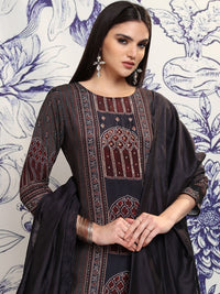 Vishudh Blue Ethnic Motifs Printed Regular Sequinned Straight Kurta Set