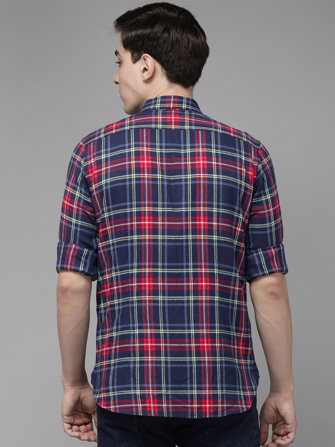 THE BEAR HOUSE Men Blue Flannel Slim Fit Pure Cotton Checked Casual Shirt