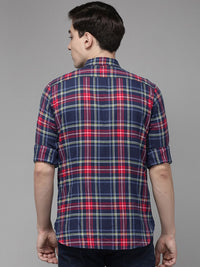 THE BEAR HOUSE Men Blue Flannel Slim Fit Pure Cotton Checked Casual Shirt