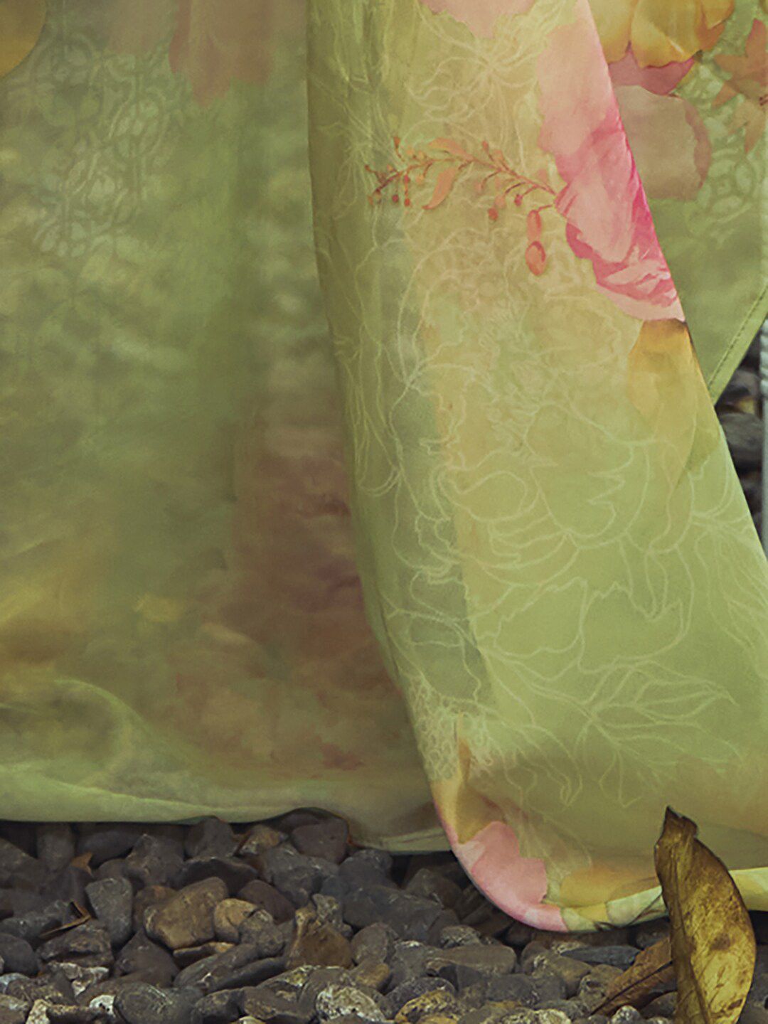 Indo Era Green & Pink Floral Embroidered Pure Cotton Kurta With Trousers & Dupatta