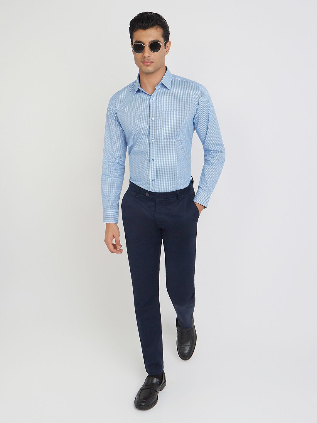 Raymond Slim Fit Gingham Checks Pure Cotton Formal Shirt