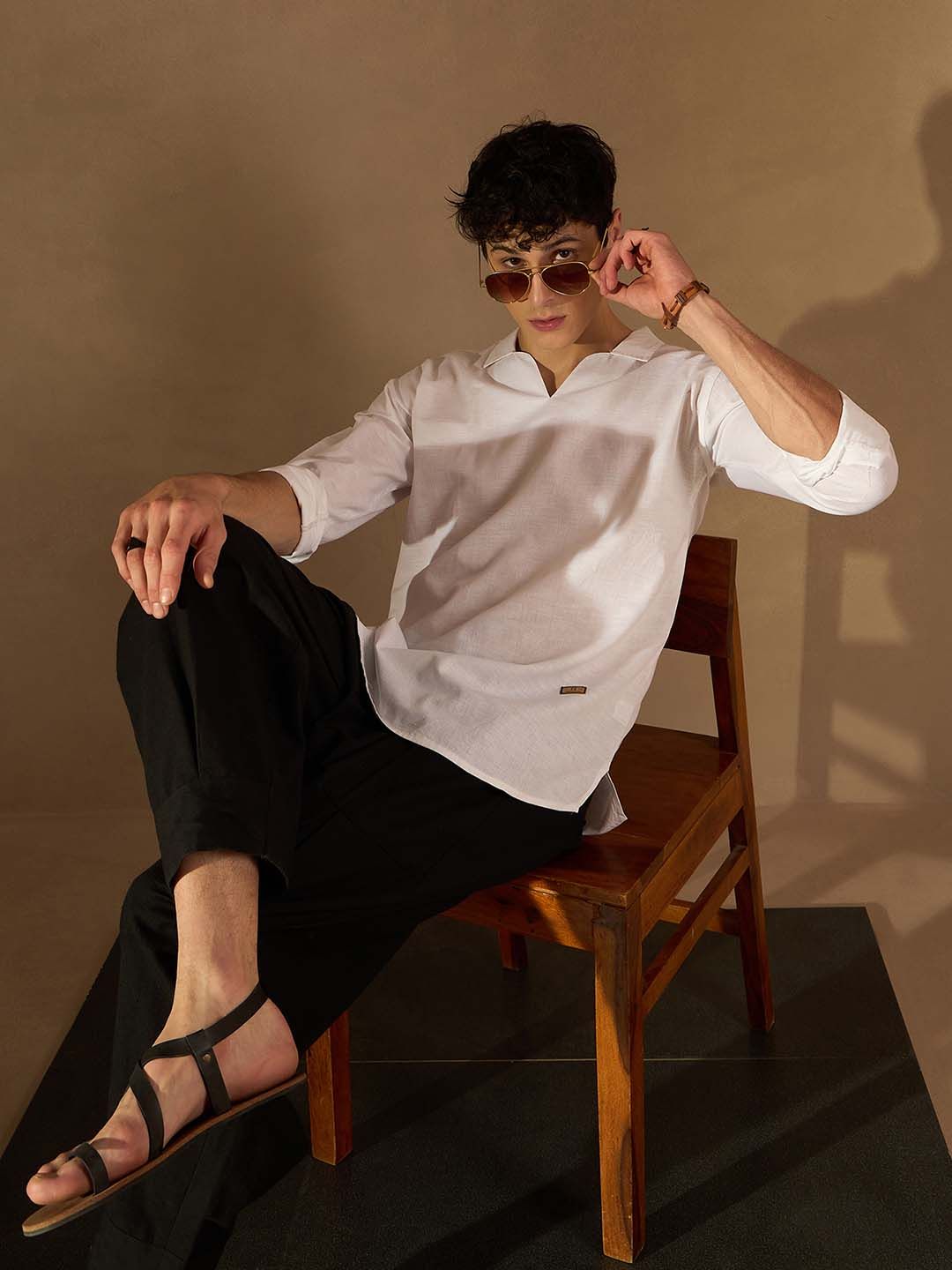 Dennison Men White Comfort Fit kurta