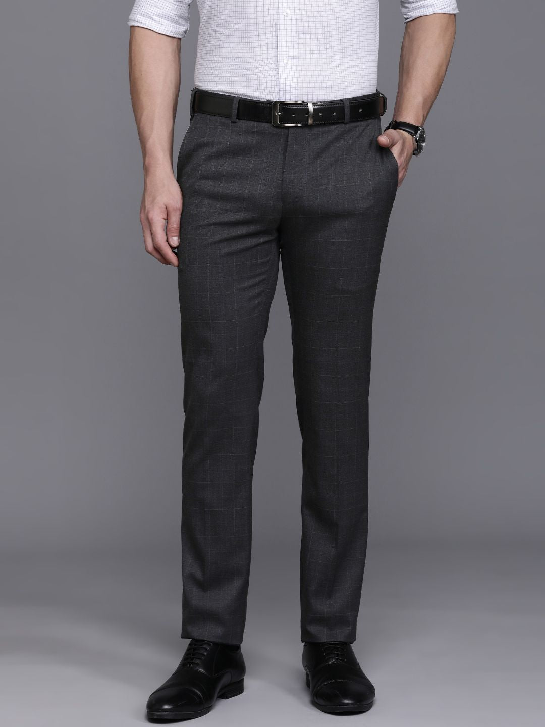 Raymond Men Checked Slim Fit Formal Trousers