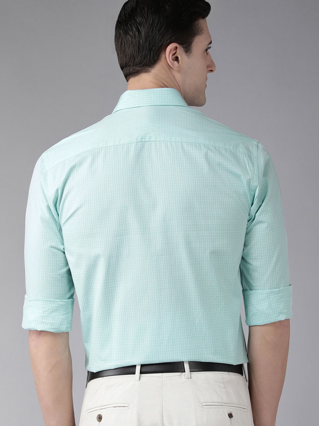 Park Avenue Men Blue Gingham Checked Pure Cotton  Slim Fit Formal Shirt