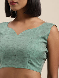 Saree mall Sea Green & Silver-Toned Linen Blend Woven Design Banarasi Saree