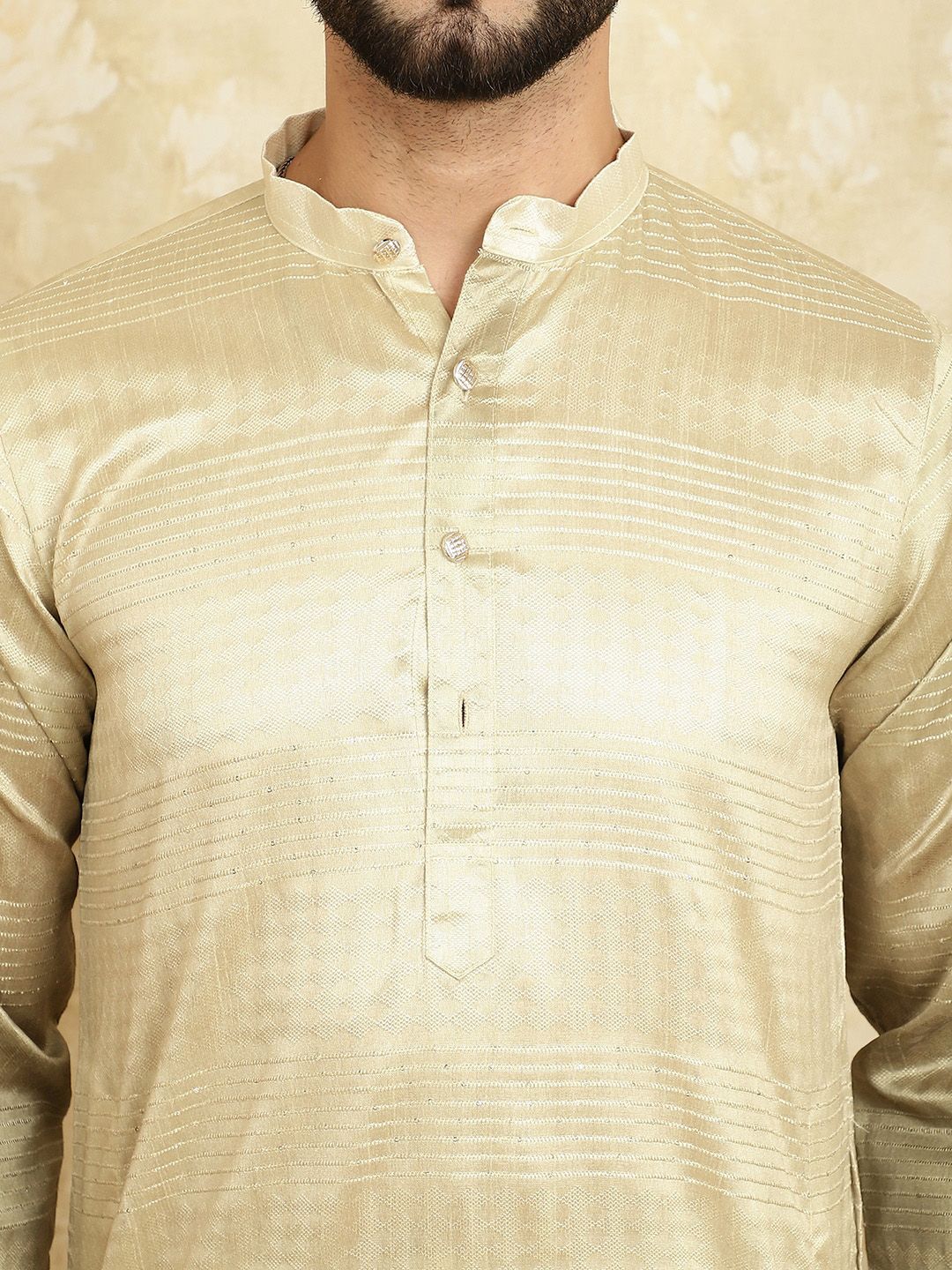 SOJANYA Rekaan Tenunan Kolar Kurta Lurus Dengan Pijama