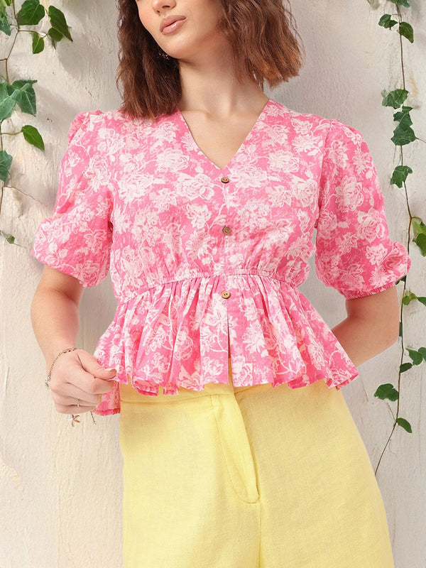 DressBerry Serene Petals Floral Peplum Top
