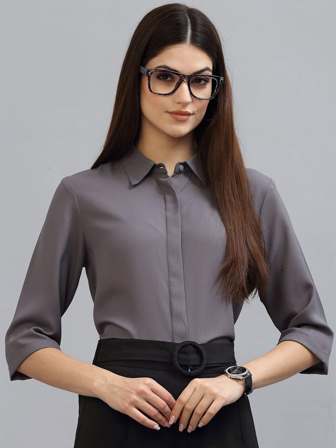 Style Quotient Women Grey Formal Shirt