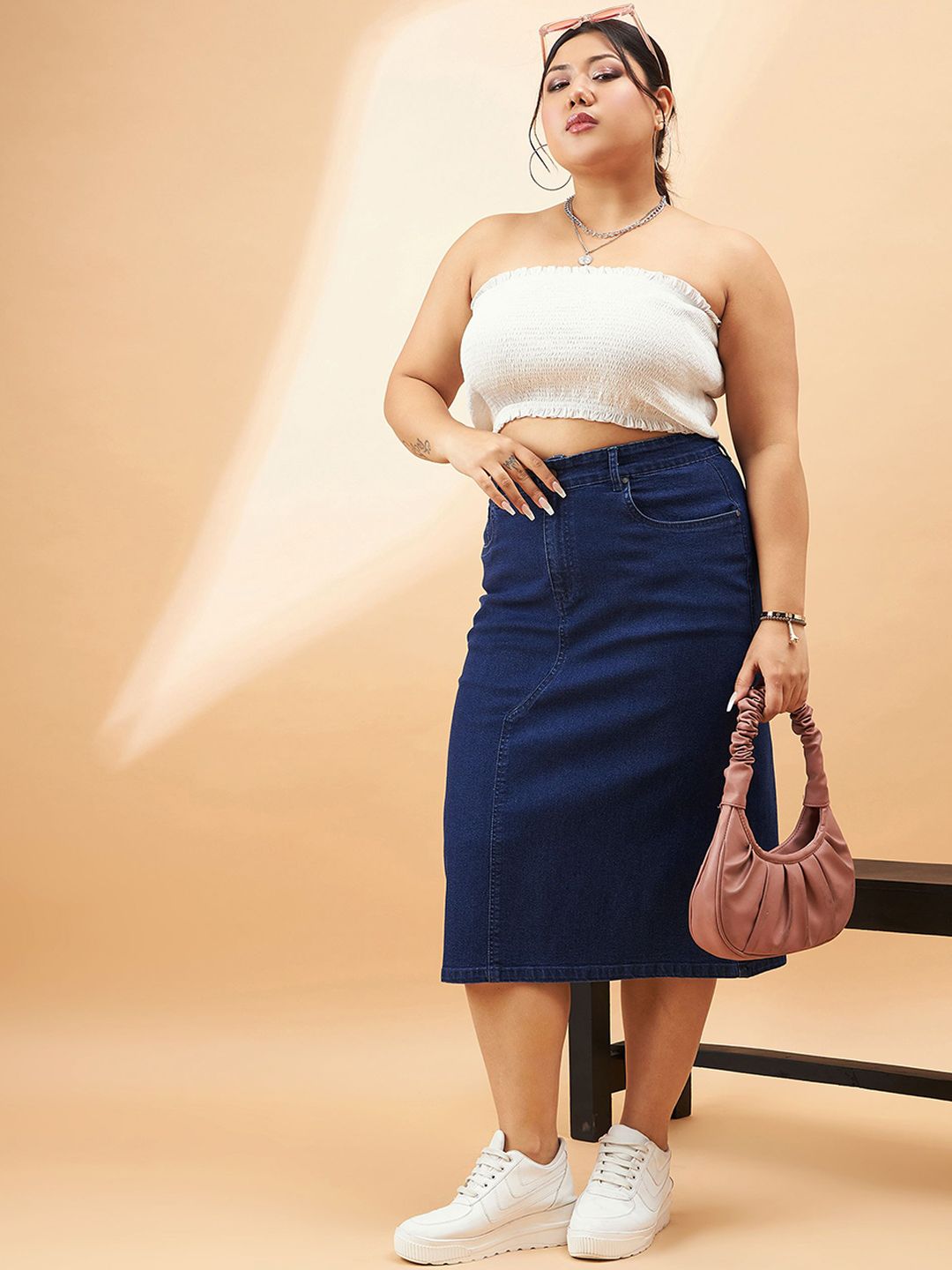 SASSAFRAS Curve Plus Size A-Line Midi Skirt
