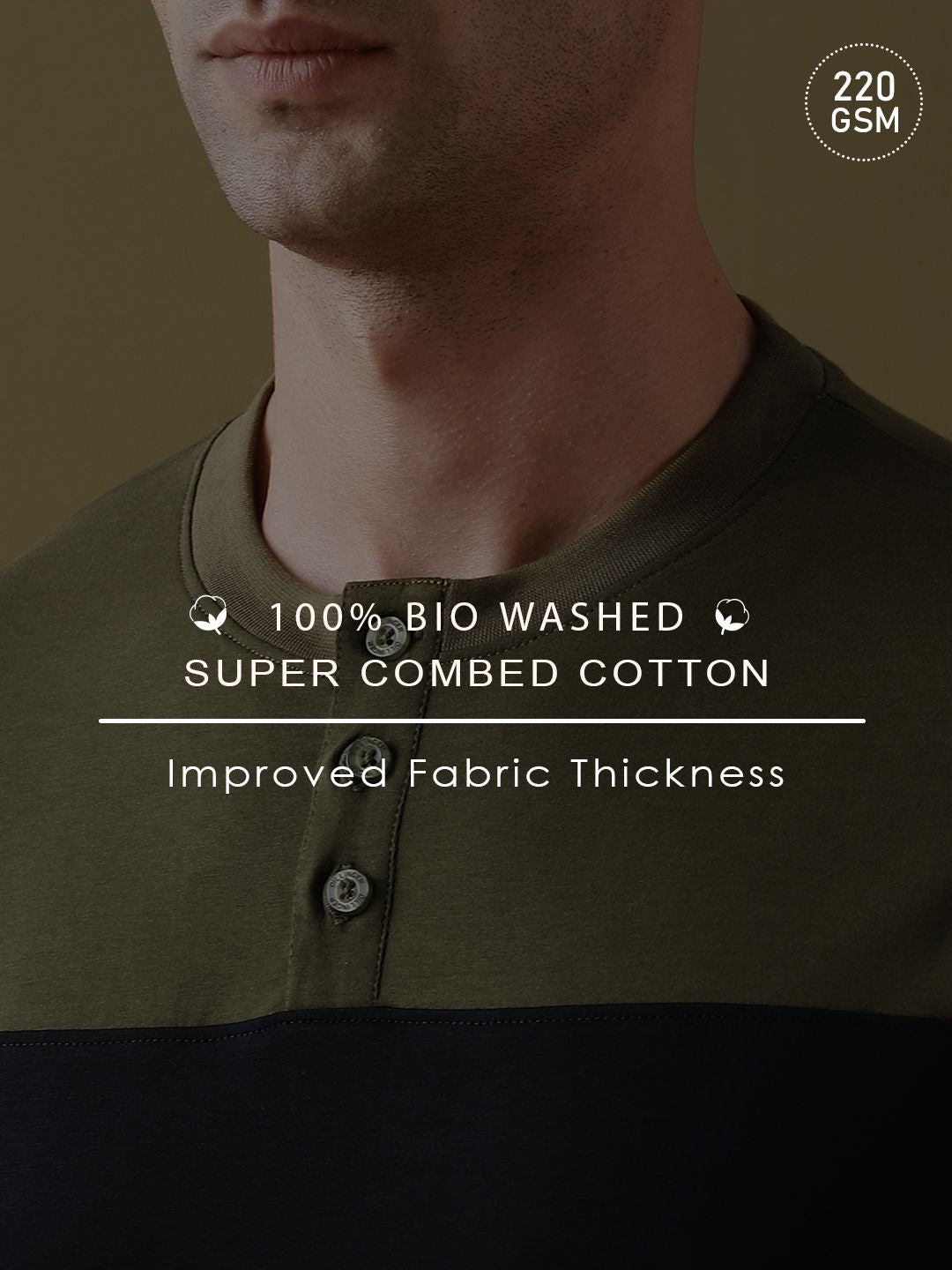 DILLINGER Men Colourblocked Super Combed Cotton Henley T-Shirt