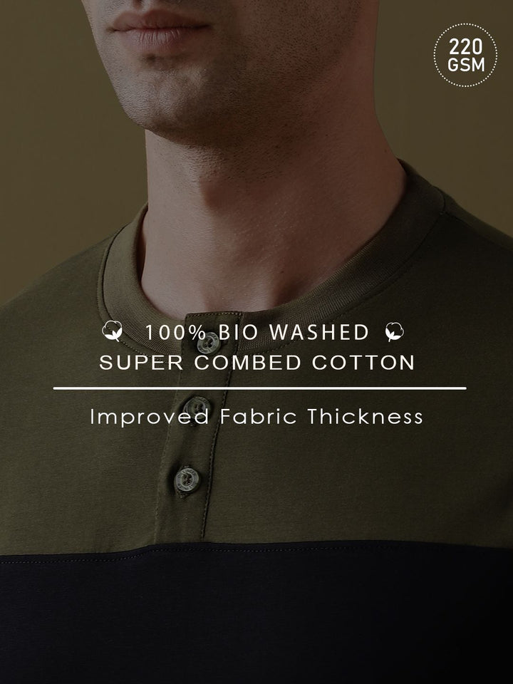 DILLINGER Men Colourblocked Super Combed Cotton Henley T-Shirt