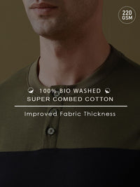 DILLINGER Men Colourblocked Super Combed Cotton Henley T-Shirt