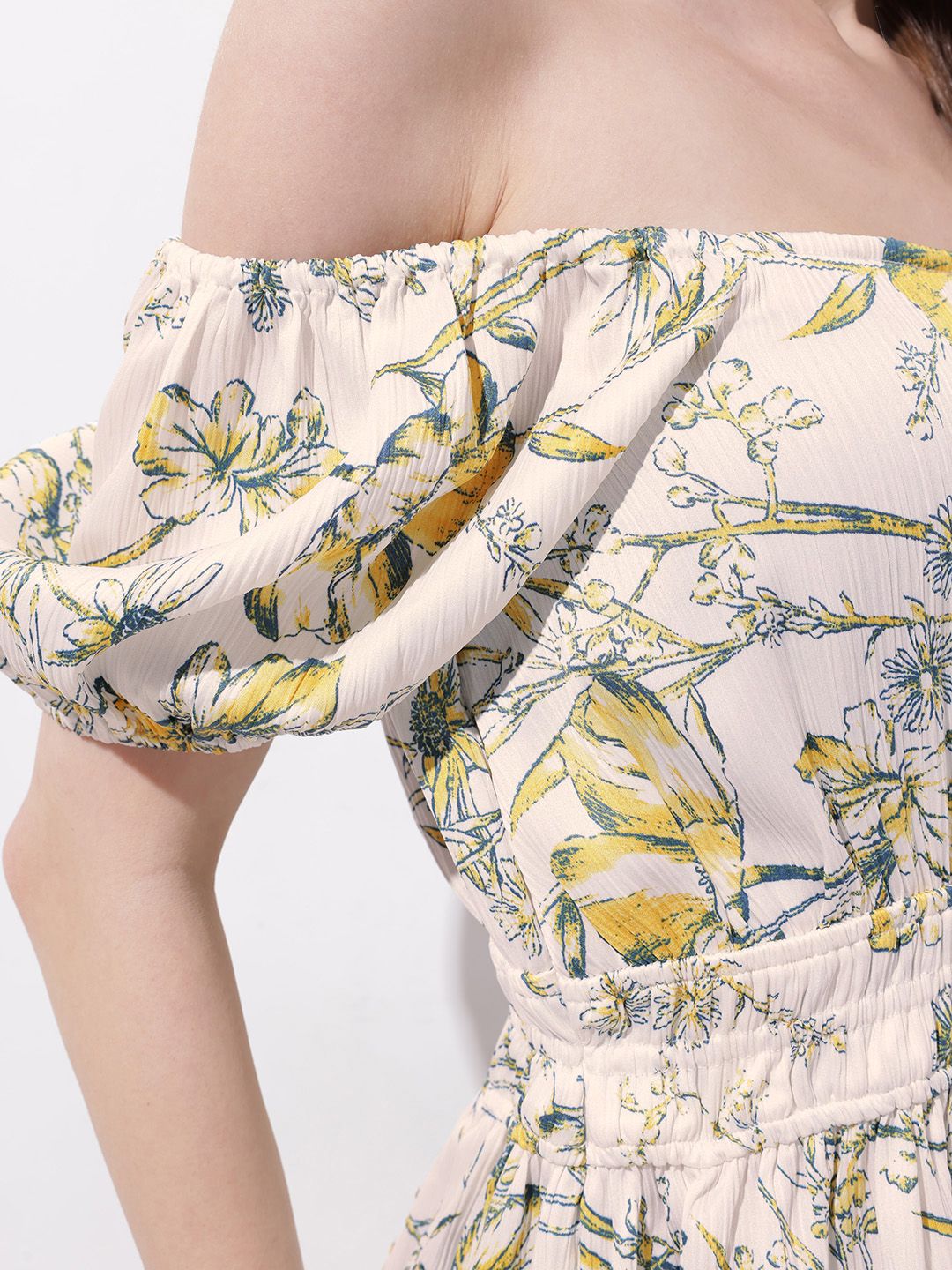 DressBerry Gleeful Spring Florals Bardot Fit & Flare Dress