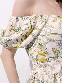 DressBerry Gleeful Spring Florals Bardot Fit & Flare Dress
